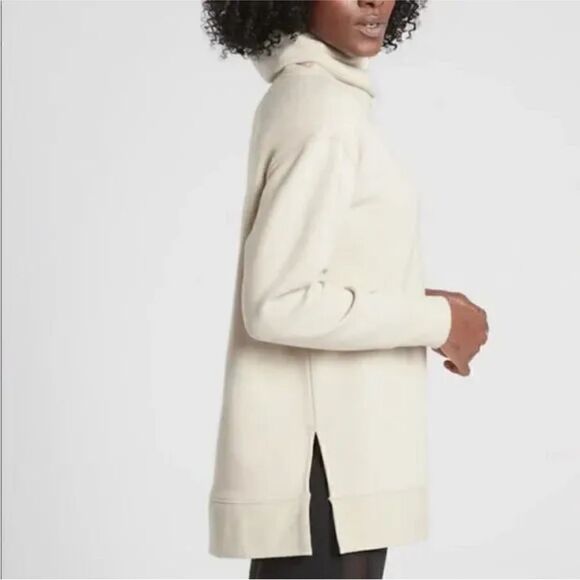 ATHLETA Women's Cream 24/7 Funnel Turtle Neck Tunic Sweatshirt - Picture 3 of 10